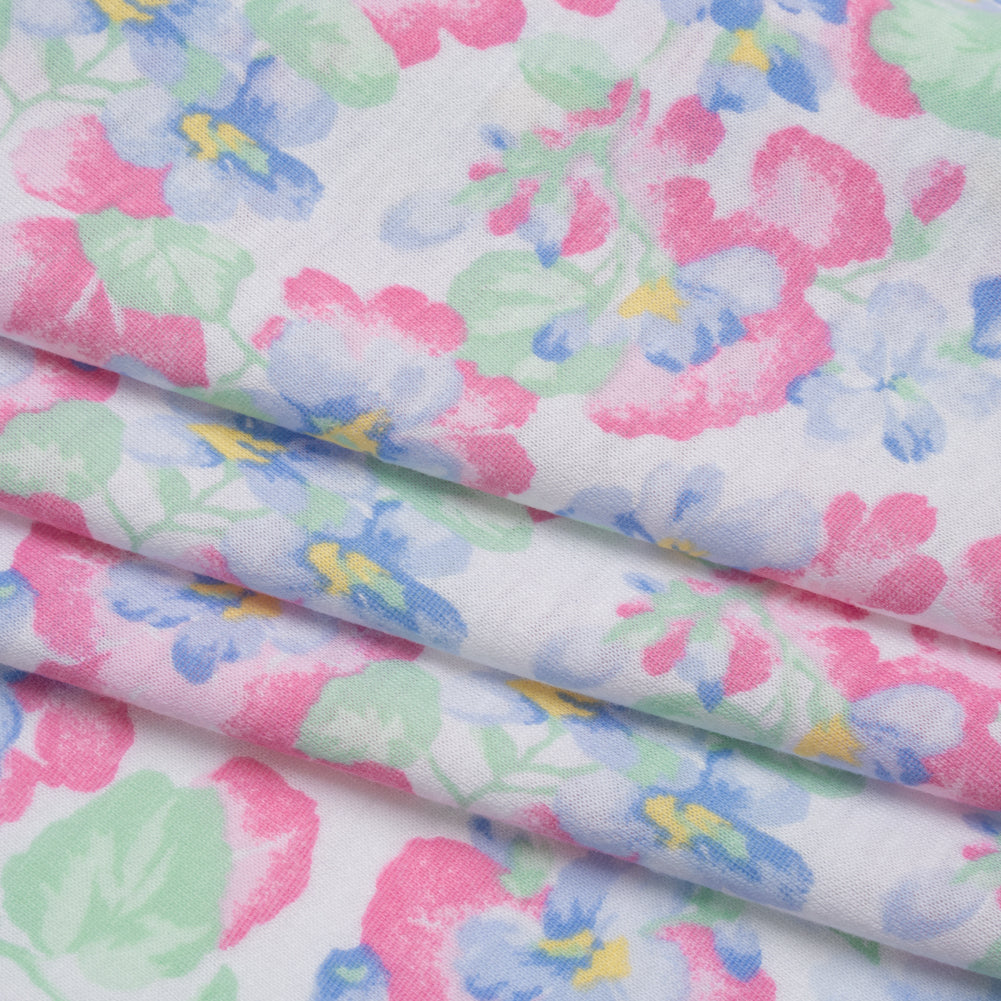 Cotton and Viscose Jersey Print - Pastel Blue, Pink and Mint Green Floral - Deadstock Cotton and Viscose Jersey Print - Pastel Blue, Pink and Mint Green Floral - Deadstock