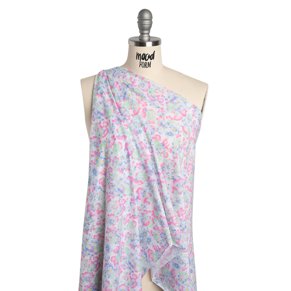 Cotton and Viscose Jersey Print - Pastel Blue, Pink and Mint Green Floral - Deadstock Cotton and Viscose Jersey Print - Pastel Blue, Pink and Mint Green Floral - Deadstock