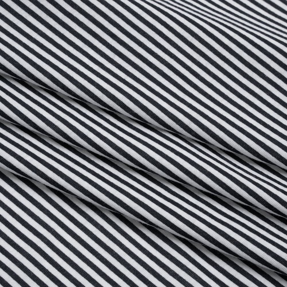 Cotton and Viscose Jersey Print - Midnight Navy and White Candy Stripes - Deadstock Cotton and Viscose Jersey Print - Midnight Navy and White Candy Stripes - Deadstock