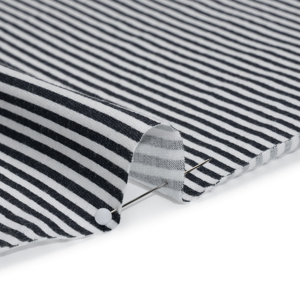 Cotton and Viscose Jersey Print - Midnight Navy and White Candy Stripes - Deadstock Cotton and Viscose Jersey Print - Midnight Navy and White Candy Stripes - Deadstock
