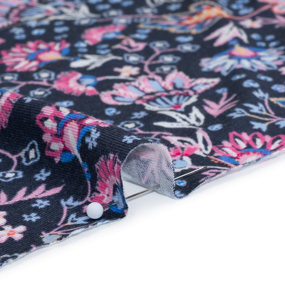 Stretch Rayon Jersey Print - Navy, Pink and White Ornamental Floral - Deadstock Stretch Rayon Jersey Print - Navy, Pink and White Ornamental Floral - Deadstock