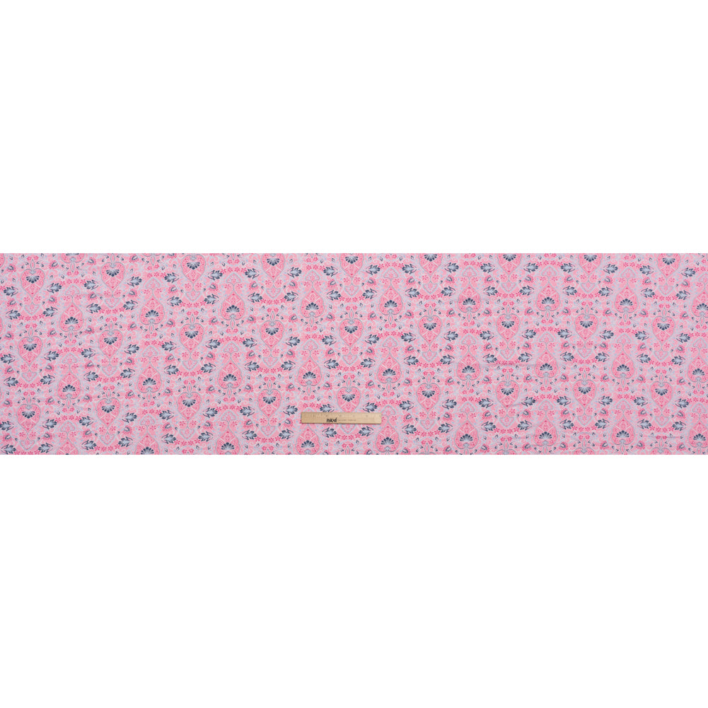Stretch Rayon Jersey Print - Pink, Sky and Navy Jacobean Floral Damask - Deadstock Stretch Rayon Jersey Print - Pink, Sky and Navy Jacobean Floral Damask - Deadstock