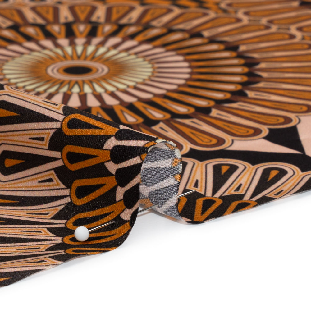 Silk Charmeuse 19mm - Tan, Nude and Black Retro Medallions Silk Charmeuse 19mm - Tan, Nude and Black Retro Medallions
