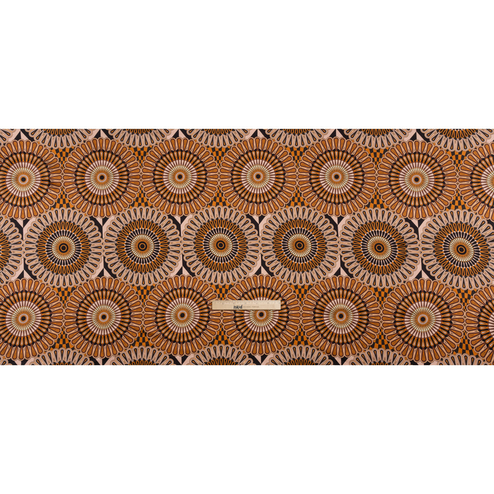 Silk Charmeuse 19mm - Tan, Nude and Black Retro Medallions Silk Charmeuse 19mm - Tan, Nude and Black Retro Medallions