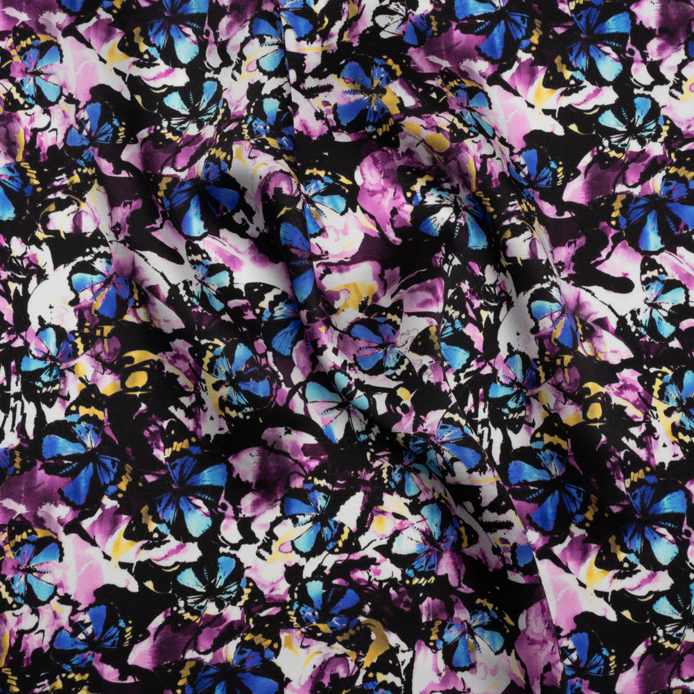 Silk Charmeuse 19mm - Purple, Blue and Yellow Little Butterflies and Flowers Silk Charmeuse 19mm - Purple, Blue and Yellow Little Butterflies and Flowers
