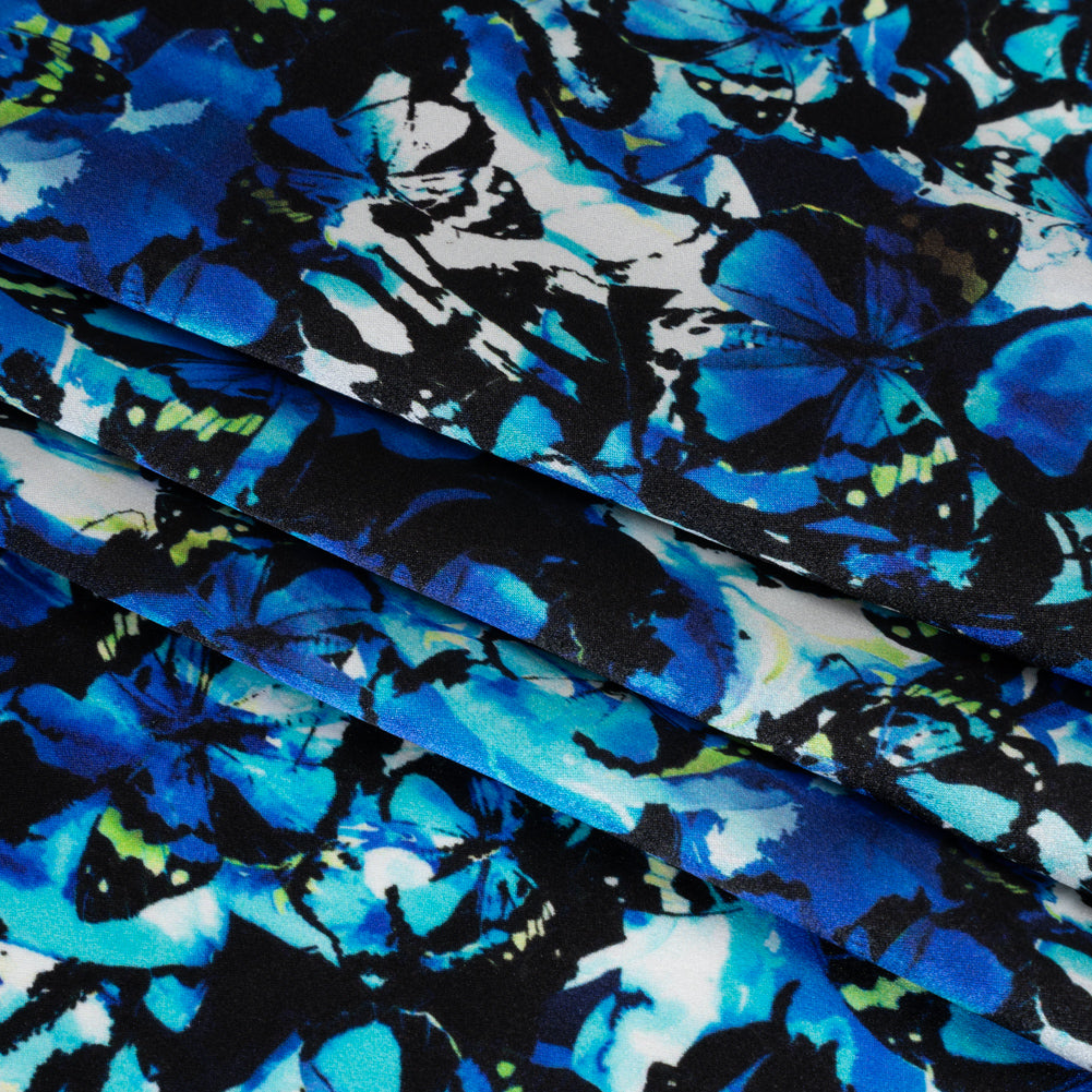Silk Charmeuse 19mm - Bright Blue, Aqua and Lime Green Little Butterflies and Flowers Silk Charmeuse 19mm - Bright Blue, Aqua and Lime Green Little Butterflies and Flowers