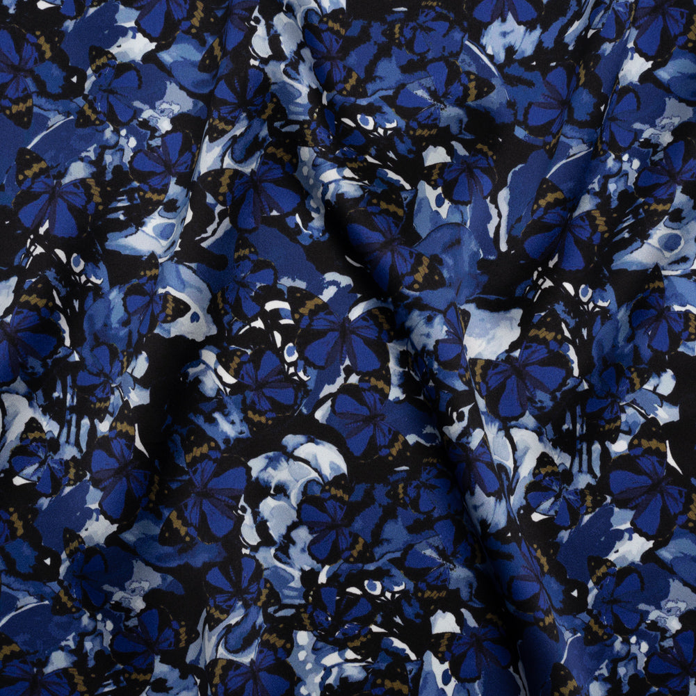 Silk Charmeuse 19mm - Navy Blue, Black and Gold Little Butterflies and Flowers Silk Charmeuse 19mm - Navy Blue, Black and Gold Little Butterflies and Flowers