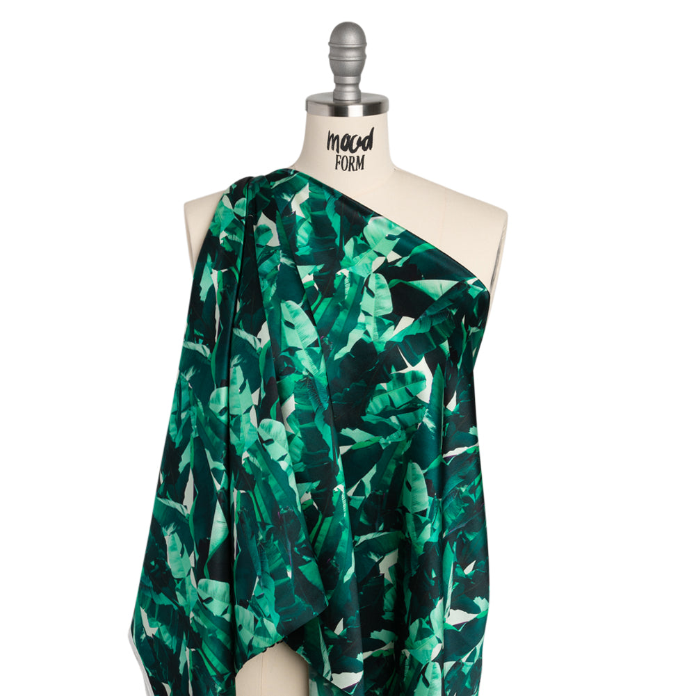 Silk Charmeuse 19mm - Dark Teal and Mint Green Tropical Leaves Silk Charmeuse 19mm - Dark Teal and Mint Green Tropical Leaves