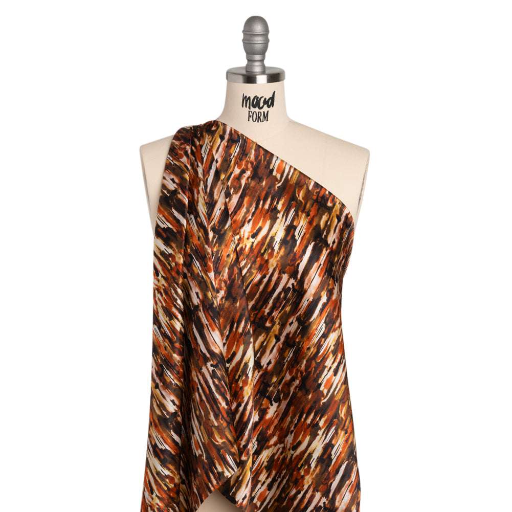Silk Charmeuse 19mm - Brown, Red Orange and Yellow Ochre Painterly Striations - Drape Silk Charmeuse 19mm - Brown, Red Orange and Yellow Ochre Painterly Striations - Drape
