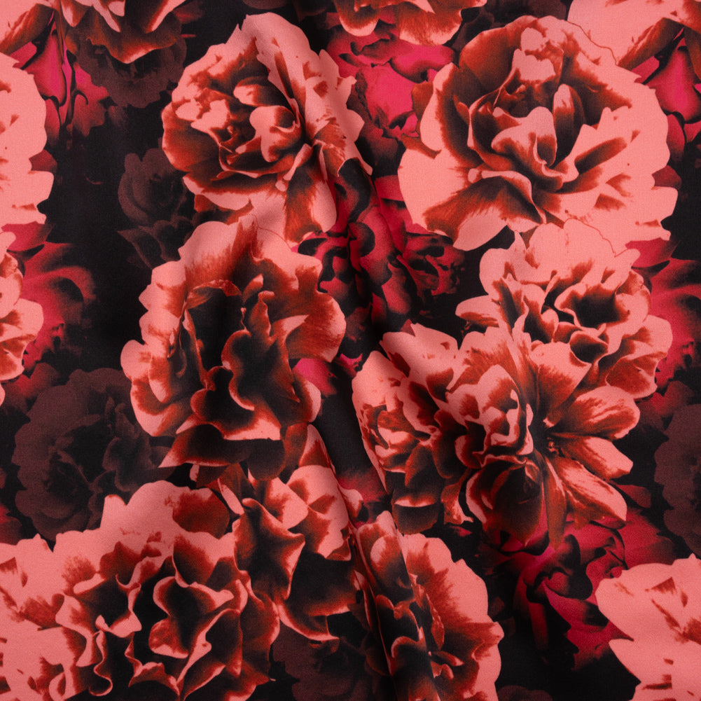Silk Charmeuse 19mm - Rust and Coral Pink Roses Silk Charmeuse 19mm - Rust and Coral Pink Roses