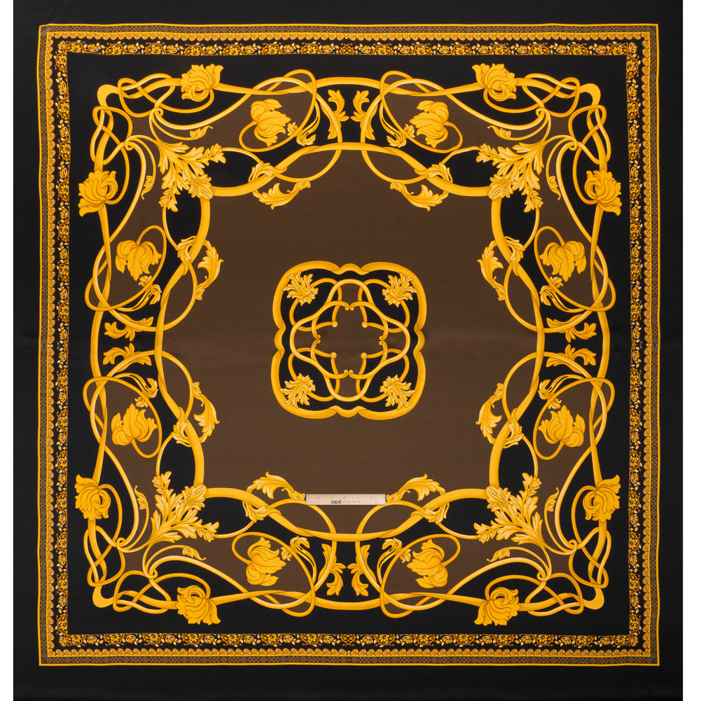 Silk Charmeuse Panel Print - Black, Brown and Gold Ornate Florals - Made in Italy Silk Charmeuse Panel Print - Black, Brown and Gold Ornate Florals - Made in Italy