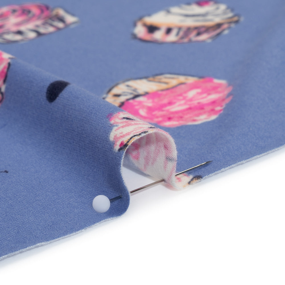 Stretch Polyester Jersey Print - Country Blue, Pink and Navy Cupcakes and Polka Dots - Deadstock Stretch Polyester Jersey Print - Country Blue, Pink and Navy Cupcakes and Polka Dots - Deadstock