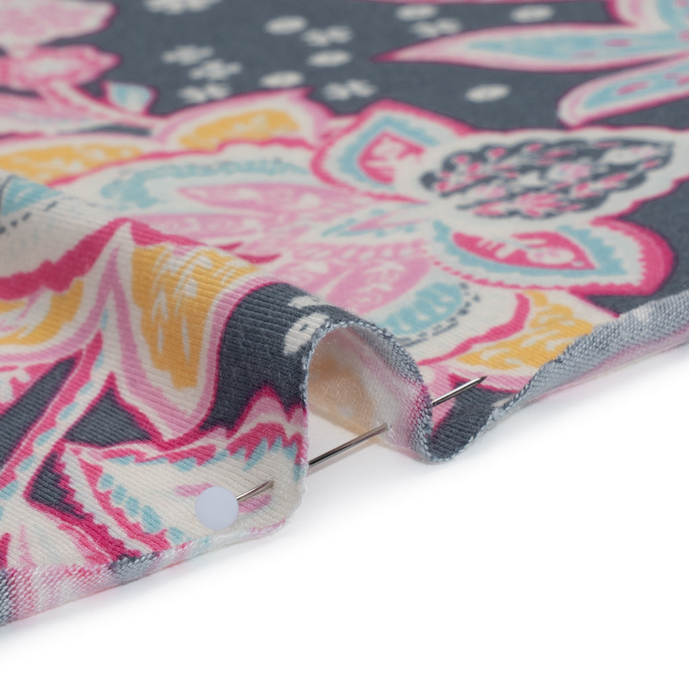 Stretch Rayon Jersey - Blue Gray, Pink and Yellow Floral - Deadstock Stretch Rayon Jersey - Blue Gray, Pink and Yellow Floral - Deadstock