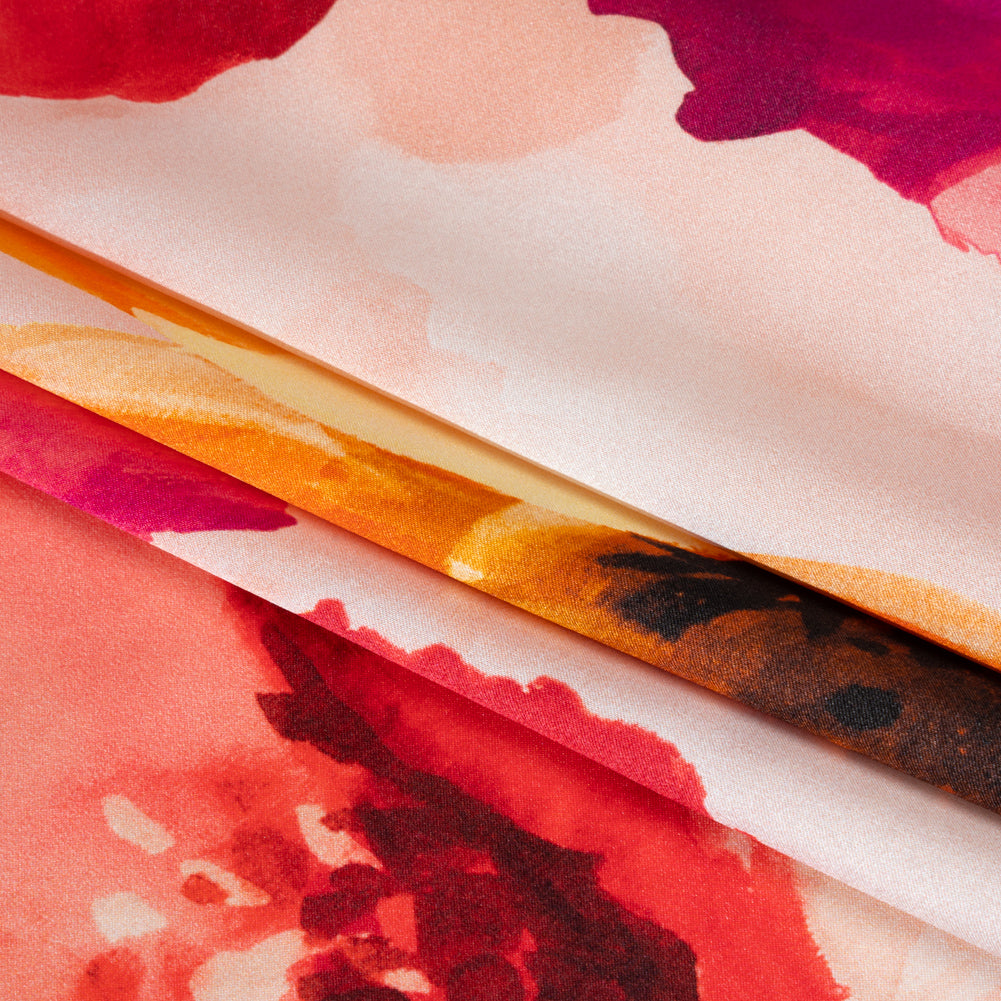 Silk Charmeuse Print 16MM, Made in Italy - Red, Pink and Fuchsia Purple Painterly Flowers Silk Charmeuse Print 16MM, Made in Italy - Red, Pink and Fuchsia Purple Painterly Flowers