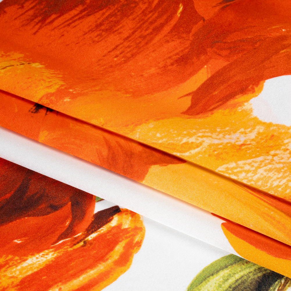 Silk Charmeuse Print 16MM, Made in Italy - Golden Orange, Green and White Painted Tulip Garden Silk Charmeuse Print 16MM, Made in Italy - Golden Orange, Green and White Painted Tulip Garden