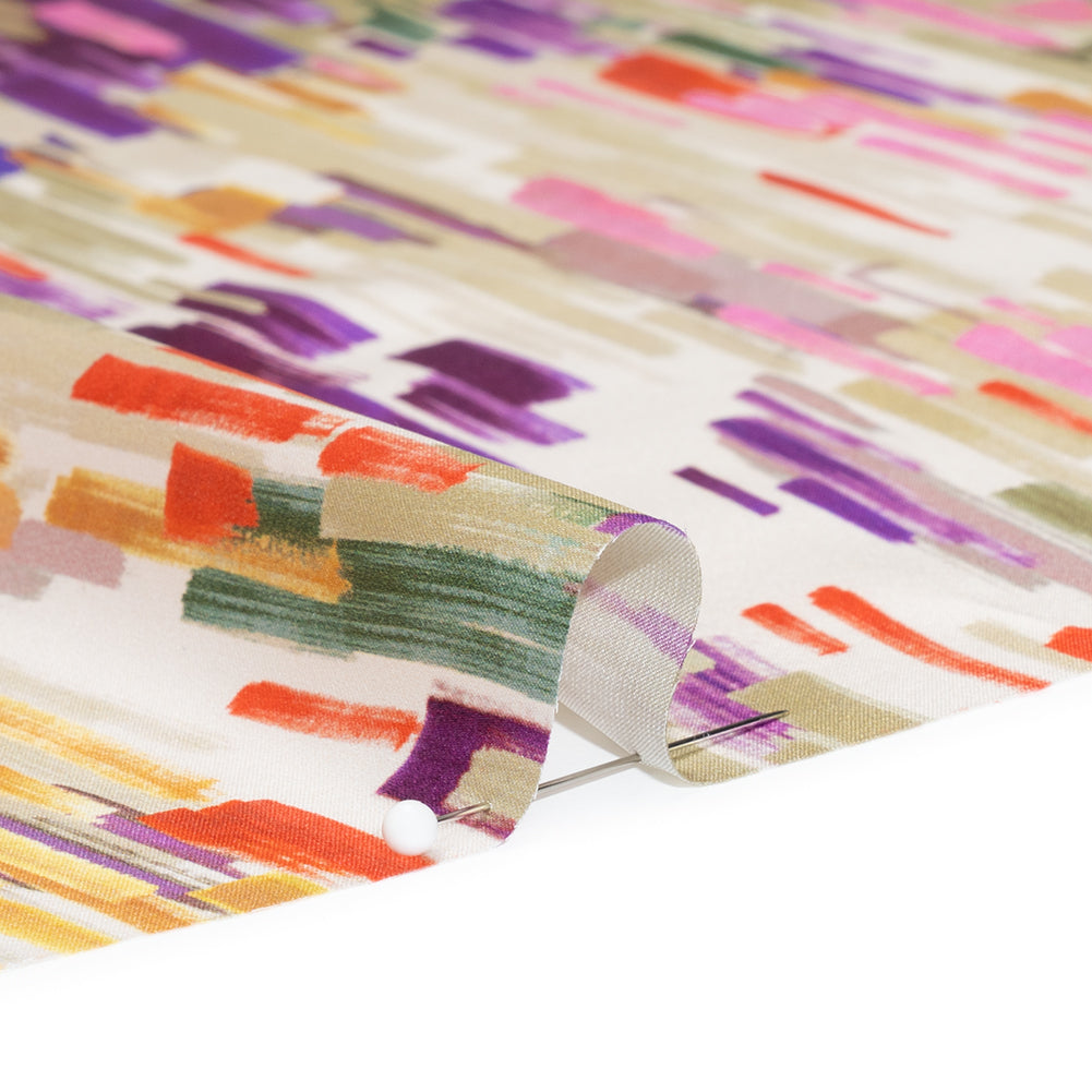 Silk Charmeuse Print 16MM, Made in Italy - Plum Purple, Forest Green and Scarlet Painted Striations Silk Charmeuse Print 16MM, Made in Italy - Plum Purple, Forest Green and Scarlet Painted Striations