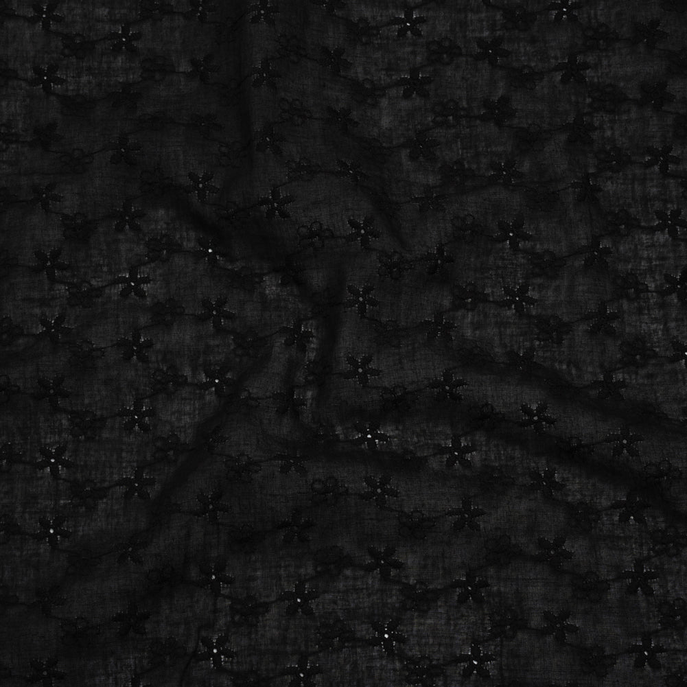 Embroidered Eyelet Cotton Voile - Black Daisy Chains - Naomi Collection Embroidered Eyelet Cotton Voile - Black Daisy Chains - Naomi Collection