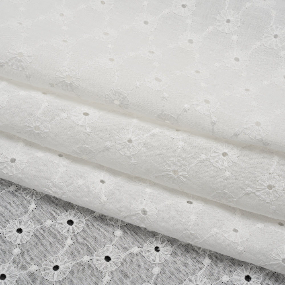 Embroidered Eyelet Cotton Voile - White Flower Lattice - Naomi Collection Embroidered Eyelet Cotton Voile - White Flower Lattice - Naomi Collection