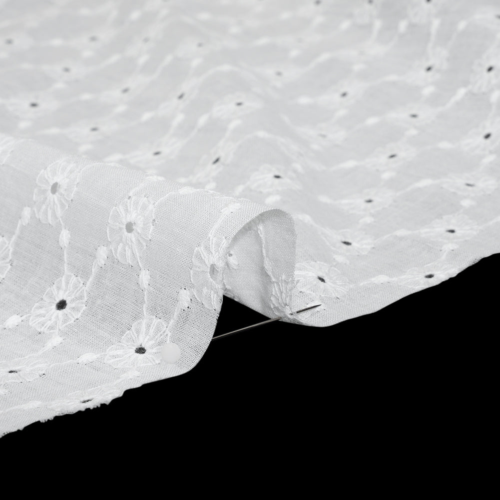 Embroidered Eyelet Cotton Voile - White Flower Lattice - Naomi Collection Embroidered Eyelet Cotton Voile - White Flower Lattice - Naomi Collection