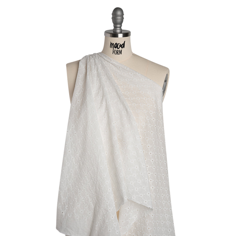 Embroidered Eyelet Cotton Voile - White Flower Lattice - Naomi Collection Embroidered Eyelet Cotton Voile - White Flower Lattice - Naomi Collection