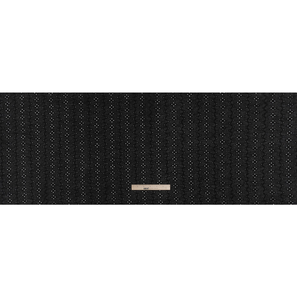 Embroidered Eyelet Cotton Voile - Black Floral Zig Zags and Stripes - Naomi Collection Embroidered Eyelet Cotton Voile - Black Floral Zig Zags and Stripes - Naomi Collection