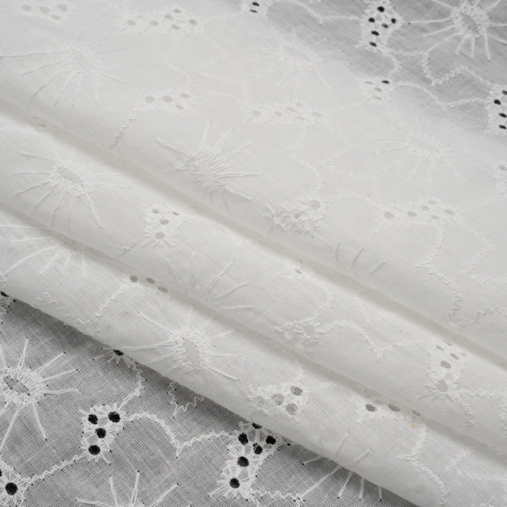Embroidered Eyelet Cotton Voile - White Cloud Flowers - Naomi Collection Embroidered Eyelet Cotton Voile - White Cloud Flowers - Naomi Collection