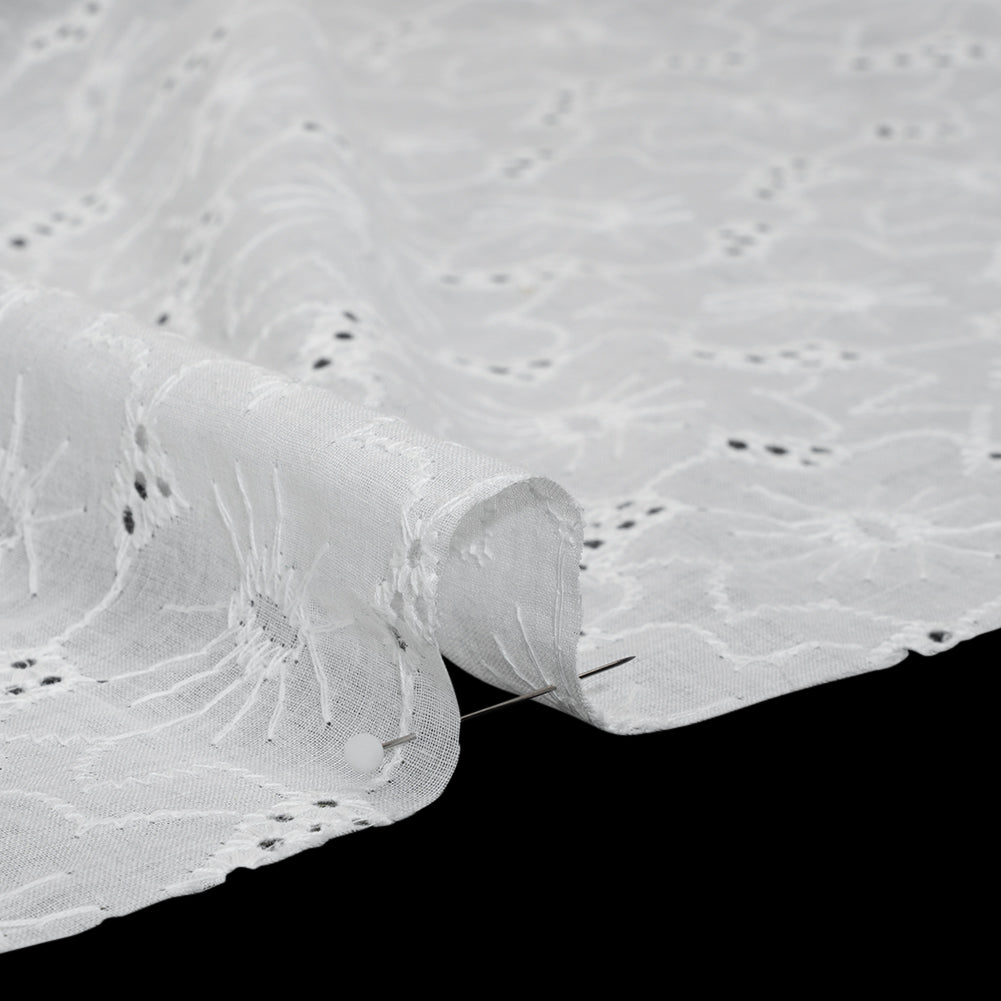 Embroidered Eyelet Cotton Voile - White Cloud Flowers - Naomi Collection Embroidered Eyelet Cotton Voile - White Cloud Flowers - Naomi Collection