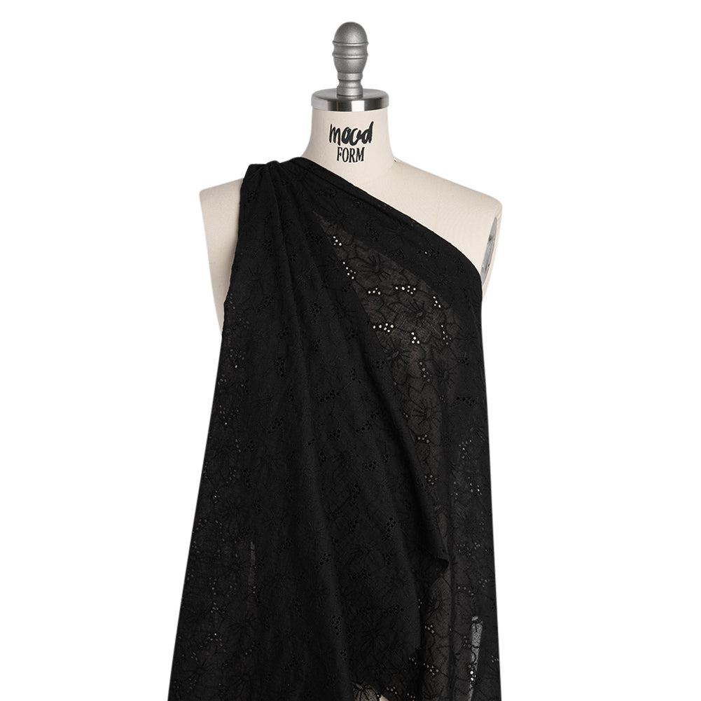 Embroidered Eyelet Cotton Voile - Black Cloud Flowers - Naomi Collection Embroidered Eyelet Cotton Voile - Black Cloud Flowers - Naomi Collection