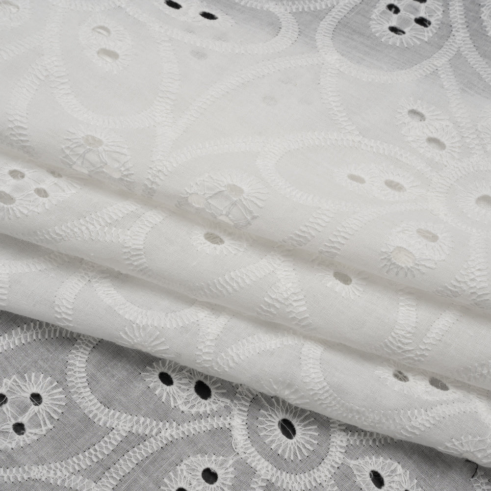 Embroidered Eyelet Cotton Voile - White Big Flowers - Naomi Collection Embroidered Eyelet Cotton Voile - White Big Flowers - Naomi Collection