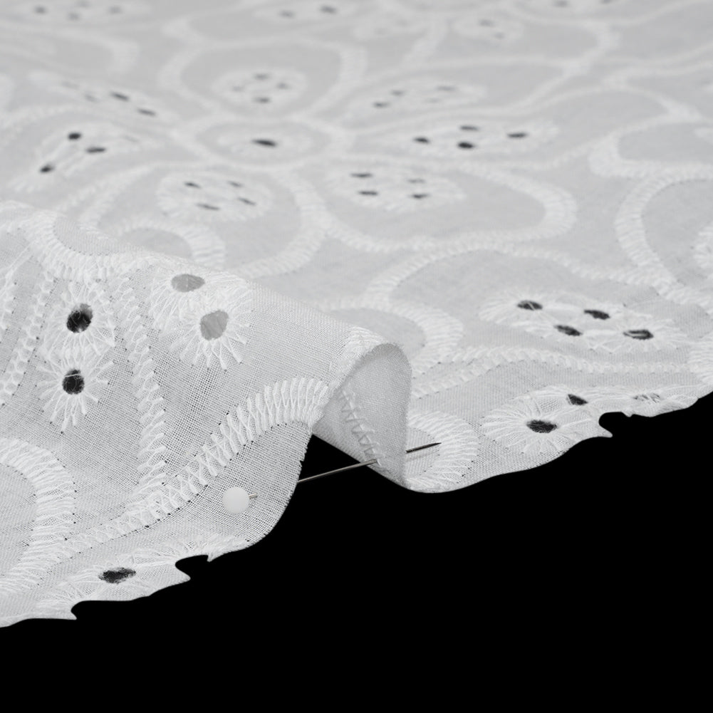 Embroidered Eyelet Cotton Voile - White Big Flowers - Naomi Collection Embroidered Eyelet Cotton Voile - White Big Flowers - Naomi Collection