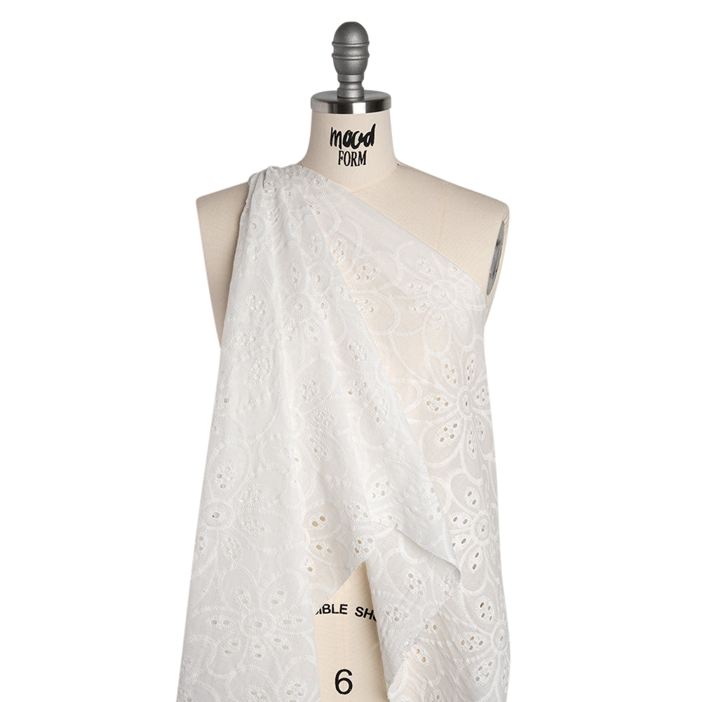 Embroidered Eyelet Cotton Voile - White Big Flowers - Naomi Collection Embroidered Eyelet Cotton Voile - White Big Flowers - Naomi Collection