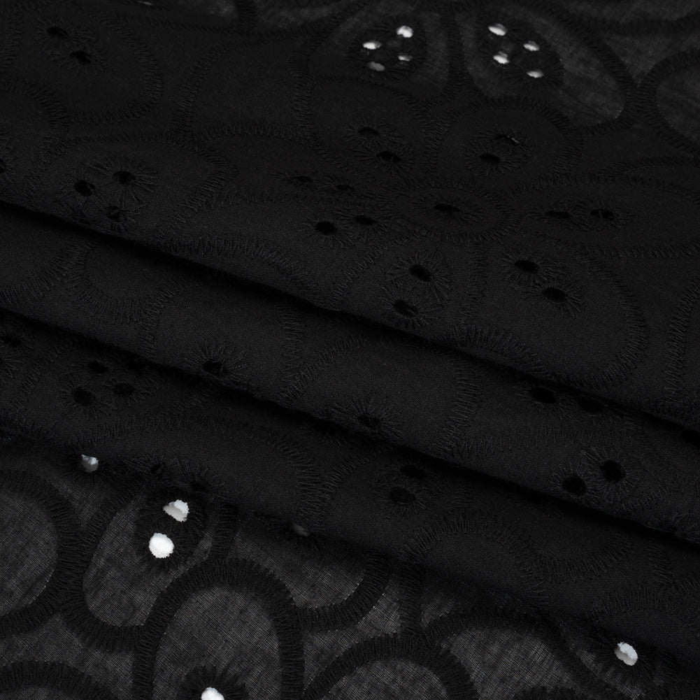 Embroidered Eyelet Cotton Voile - Black Big Flowers - Naomi Collection Embroidered Eyelet Cotton Voile - Black Big Flowers - Naomi Collection