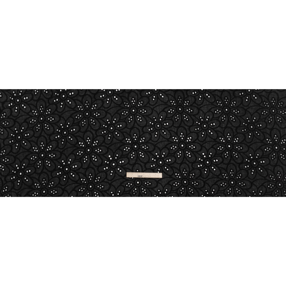 Embroidered Eyelet Cotton Voile - Black Big Flowers - Naomi Collection Embroidered Eyelet Cotton Voile - Black Big Flowers - Naomi Collection