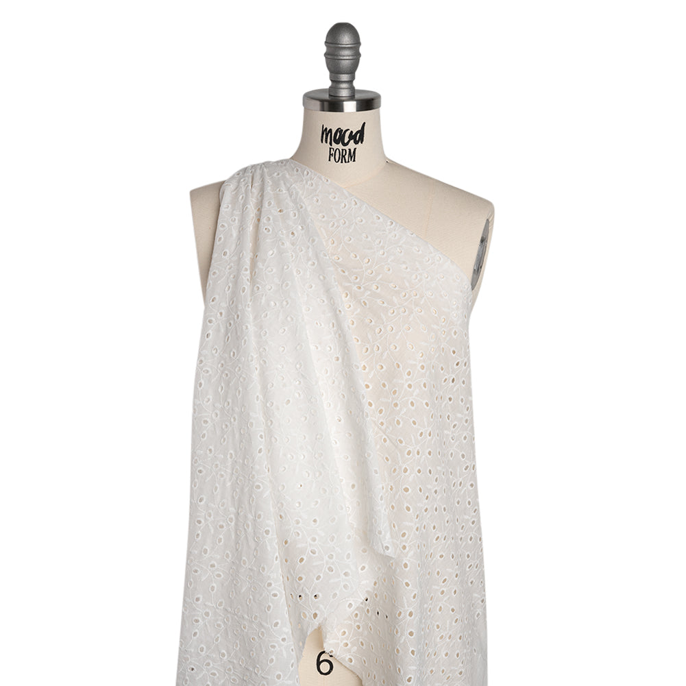 Embroidered Eyelet Cotton Voile - White Leafy Vines - Naomi Collection Embroidered Eyelet Cotton Voile - White Leafy Vines - Naomi Collection