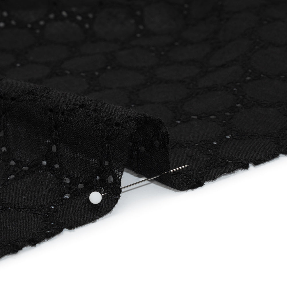 Embroidered Eyelet Cotton Voile - Black Circles of Circles - Naomi Collection Embroidered Eyelet Cotton Voile - Black Circles of Circles - Naomi Collection