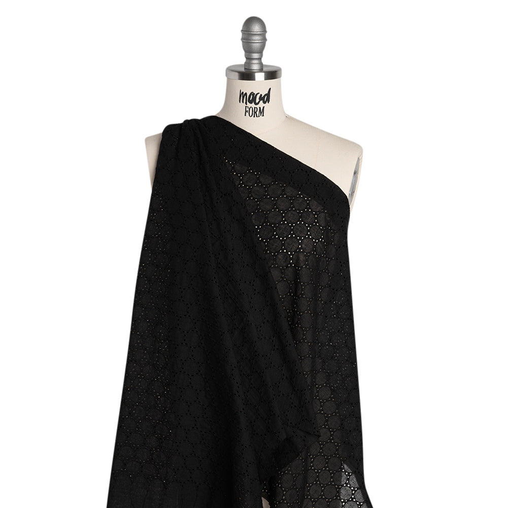Embroidered Eyelet Cotton Voile - Black Circles of Circles - Naomi Collection Embroidered Eyelet Cotton Voile - Black Circles of Circles - Naomi Collection