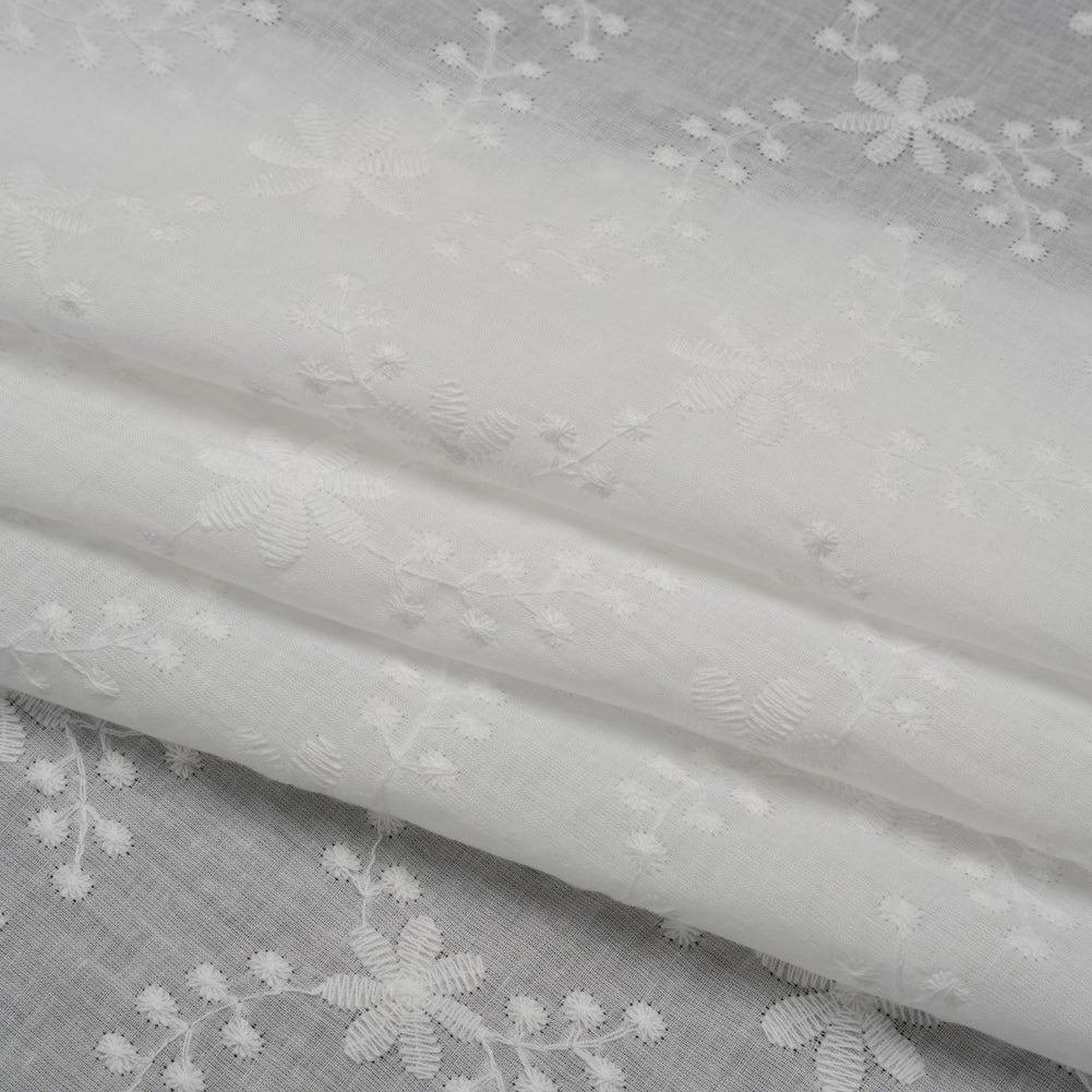 Embroidered Eyelet Cotton Voile - White Flowers on Branches - Naomi Collection Embroidered Eyelet Cotton Voile - White Flowers on Branches - Naomi Collection