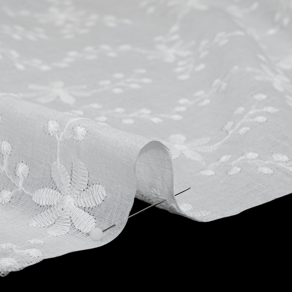 Embroidered Eyelet Cotton Voile - White Flowers on Branches - Naomi Collection Embroidered Eyelet Cotton Voile - White Flowers on Branches - Naomi Collection