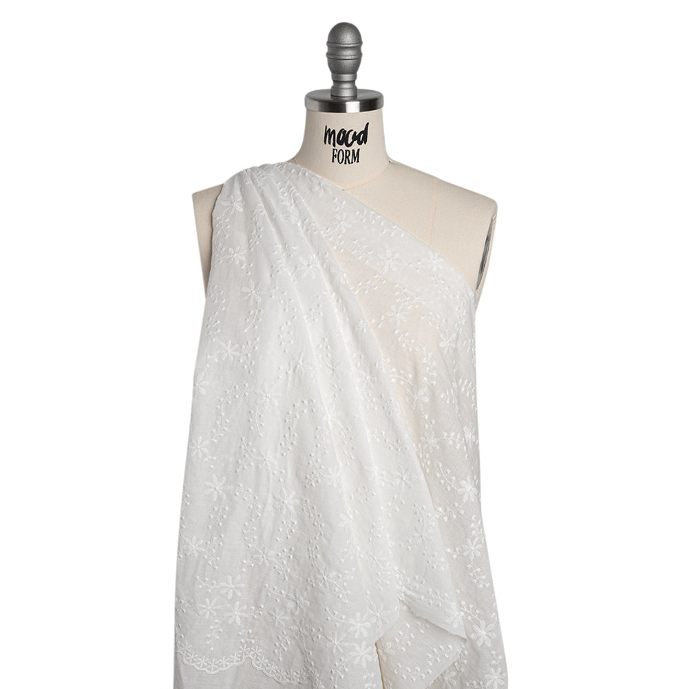 Embroidered Eyelet Cotton Voile - White Flowers on Branches - Naomi Collection Embroidered Eyelet Cotton Voile - White Flowers on Branches - Naomi Collection