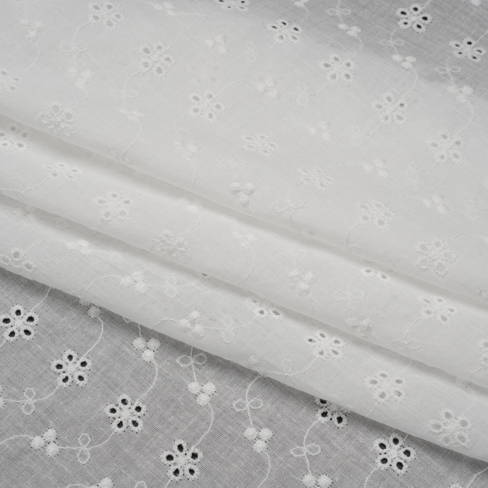 Embroidered Eyelet Cotton Voile - White Wavy Daisy Vines - Naomi Collection Embroidered Eyelet Cotton Voile - White Wavy Daisy Vines - Naomi Collection