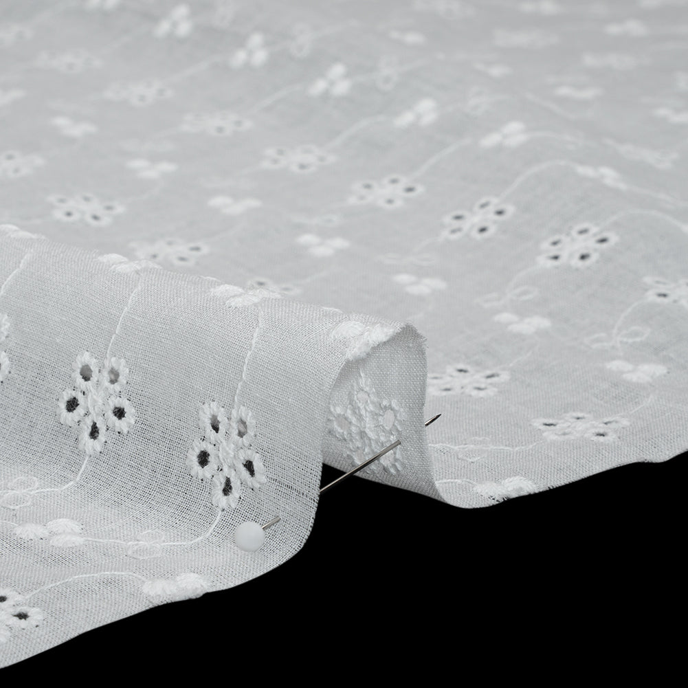 Embroidered Eyelet Cotton Voile - White Wavy Daisy Vines - Naomi Collection Embroidered Eyelet Cotton Voile - White Wavy Daisy Vines - Naomi Collection