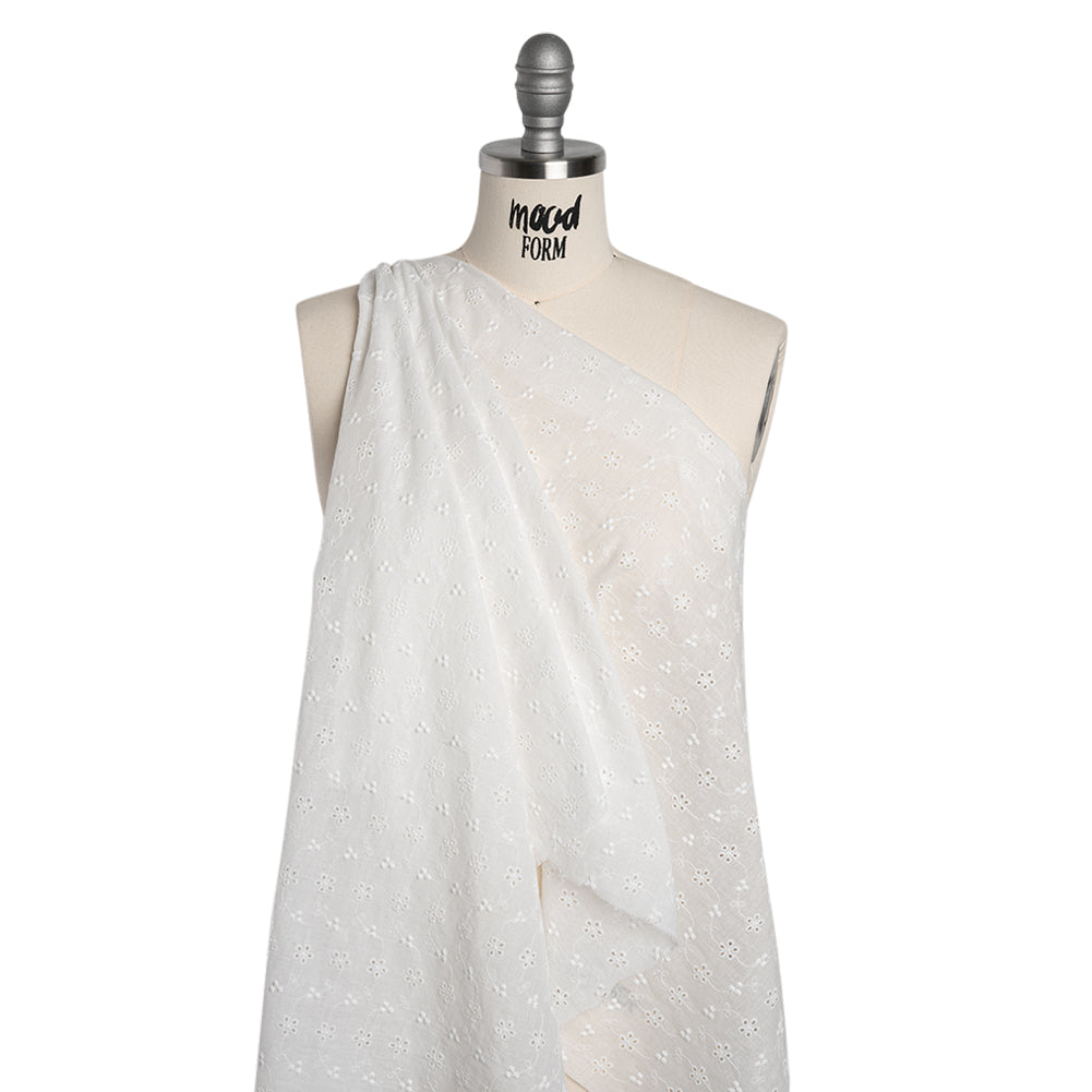 Embroidered Eyelet Cotton Voile - White Wavy Daisy Vines - Naomi Collection Embroidered Eyelet Cotton Voile - White Wavy Daisy Vines - Naomi Collection
