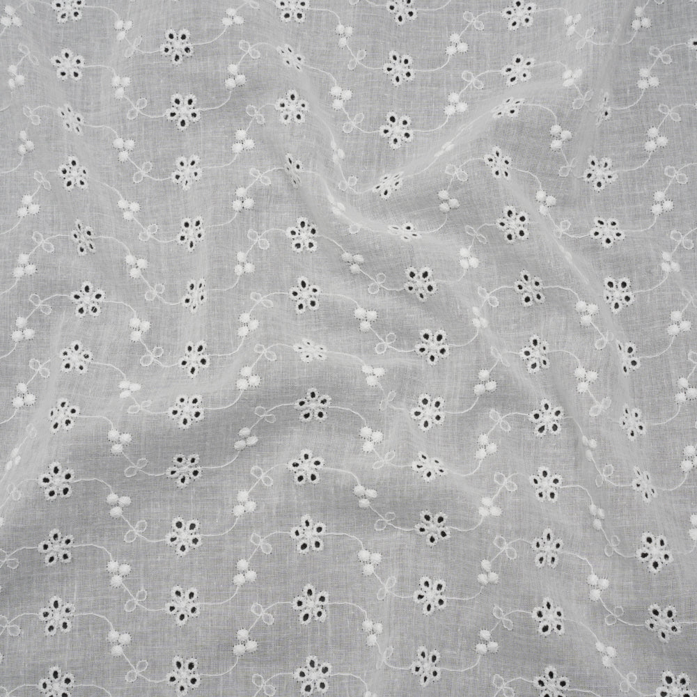 Embroidered Eyelet Cotton Voile - White Wavy Daisy Vines - Naomi Collection Embroidered Eyelet Cotton Voile - White Wavy Daisy Vines - Naomi Collection