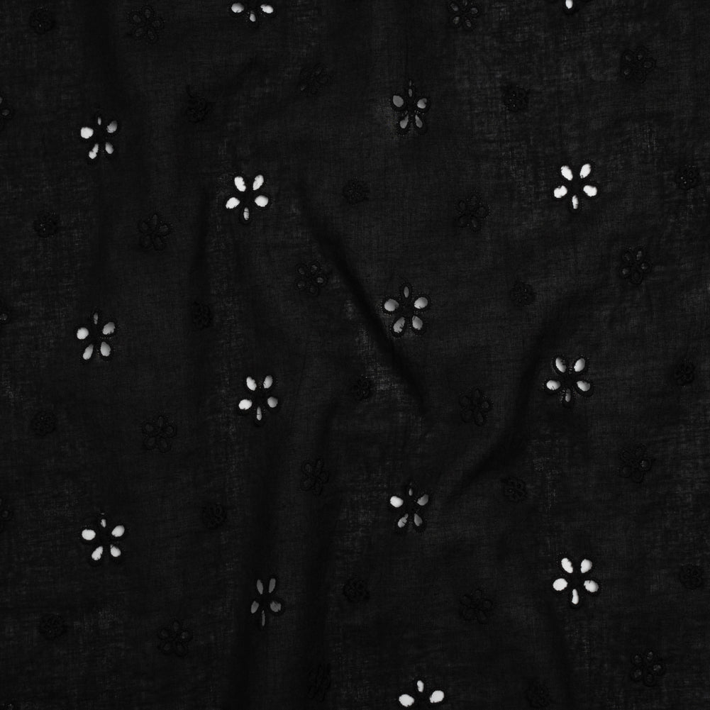 Embroidered Eyelet Cotton Voile - Black Floating Flowers - Naomi Collection Embroidered Eyelet Cotton Voile - Black Floating Flowers - Naomi Collection