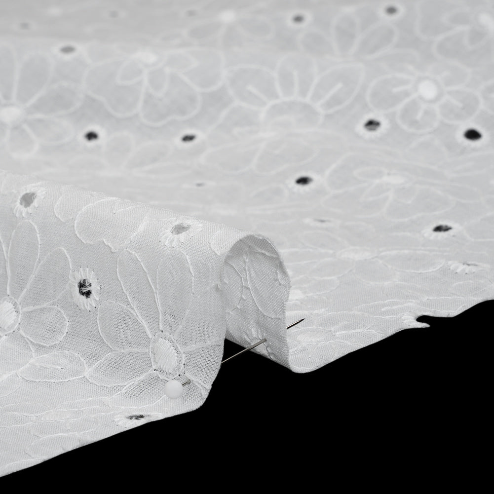 Embroidered Eyelet Cotton Voile - White Field of Flowers - Naomi Collection Embroidered Eyelet Cotton Voile - White Field of Flowers - Naomi Collection