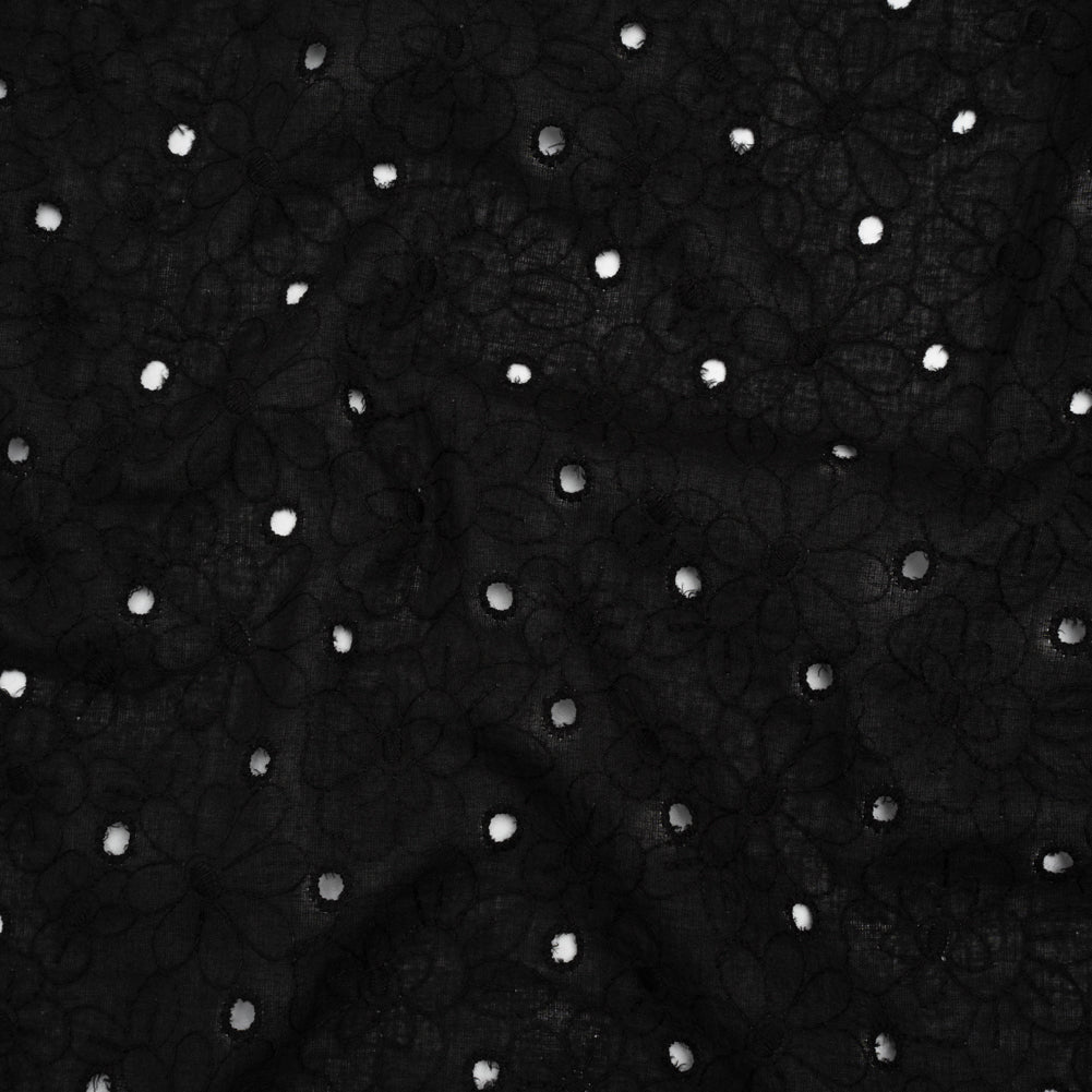 Embroidered Eyelet Cotton Voile - Black Field of Flowers - Naomi Collection Embroidered Eyelet Cotton Voile - Black Field of Flowers - Naomi Collection
