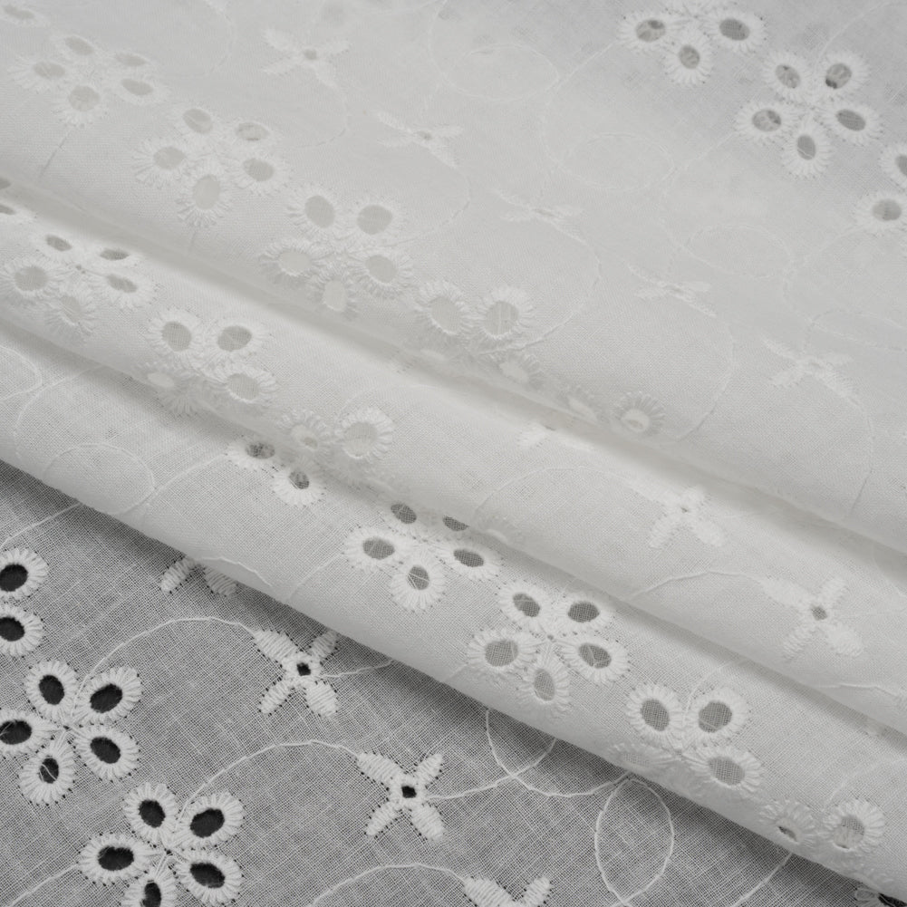 Embroidered Eyelet Cotton Voile - White Rows of Flowers - Naomi Collection Embroidered Eyelet Cotton Voile - White Rows of Flowers - Naomi Collection