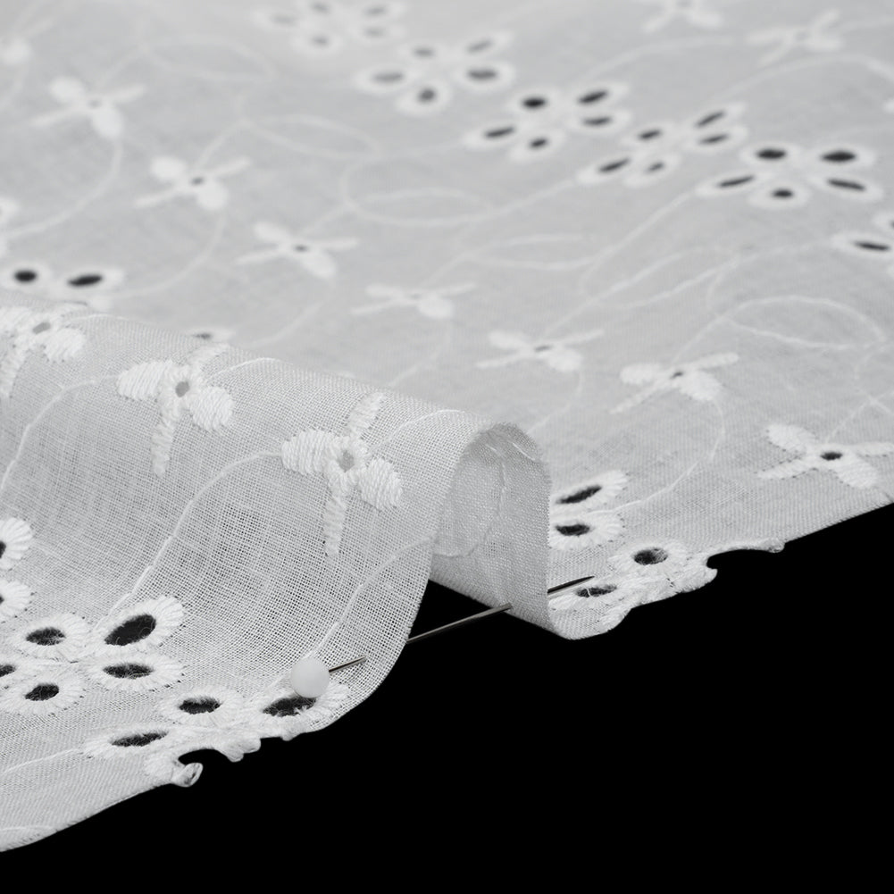 Embroidered Eyelet Cotton Voile - White Rows of Flowers - Naomi Collection Embroidered Eyelet Cotton Voile - White Rows of Flowers - Naomi Collection