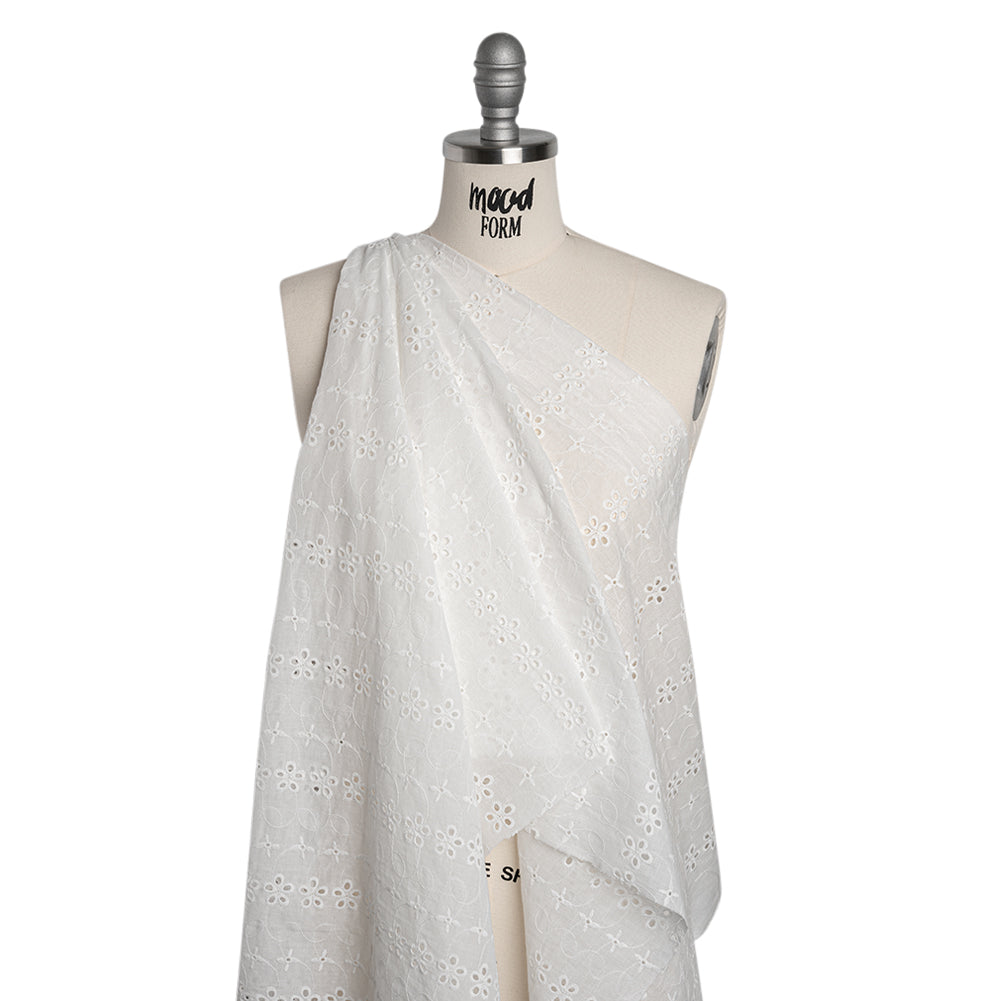 Embroidered Eyelet Cotton Voile - White Rows of Flowers - Naomi Collection Embroidered Eyelet Cotton Voile - White Rows of Flowers - Naomi Collection