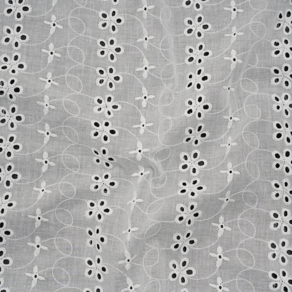 Embroidered Eyelet Cotton Voile - White Rows of Flowers - Naomi Collection Embroidered Eyelet Cotton Voile - White Rows of Flowers - Naomi Collection